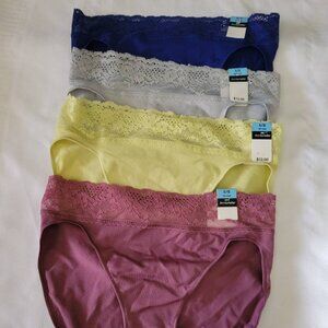 AMBRIELLE Size 5 Hi Cut Panty 4 pair Gray Green Rose Blue Nylon Spandex NWT